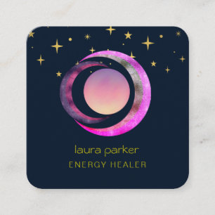 Crescent Moon Purple Mystic Boho Cosmic Sky Square Business Card