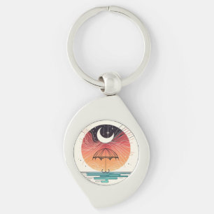 Crescent Moon Rain Boho Line Art Charm Keychain