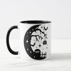 Crescent Moon RIP Bat Pumpkin Halloween Mug