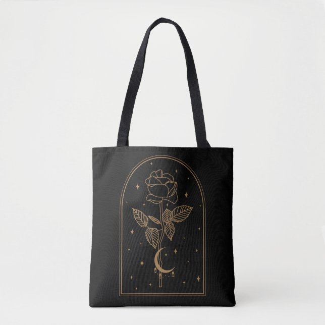 Crescent Moon Rose Occult Witchcraft Wicca Tote Bag (Front)