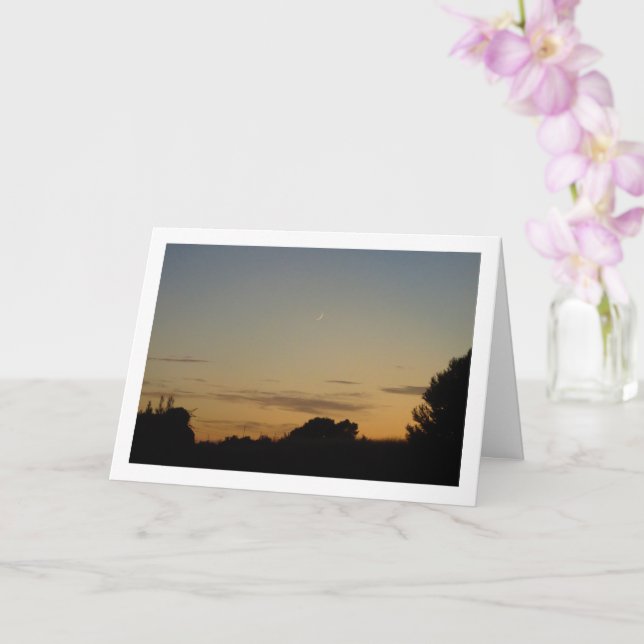 Crescent Moon Silhouette Landscape Card (Orchid)