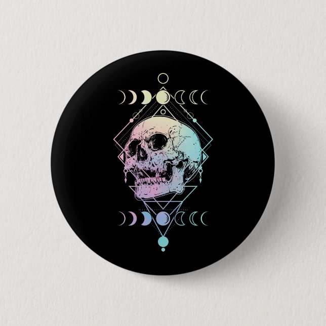 Crescent Moon Skull Occult Witchcraft Pastel Goth Button (Front)
