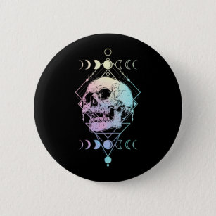 Crescent Moon Skull Occult Witchcraft Pastel Goth Button