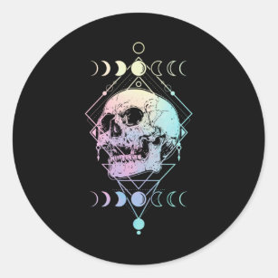 Crescent Moon Skull Occult Witchcraft Pastel Goth Classic Round Sticker