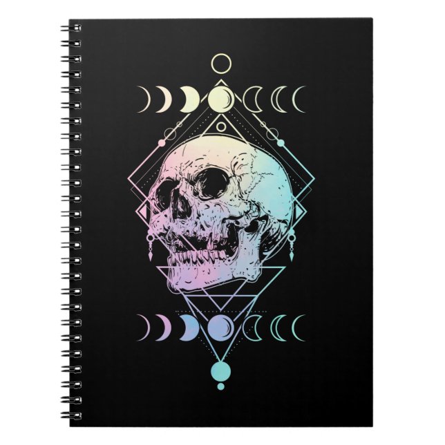 Crescent Moon Skull Occult Witchcraft Pastel Goth Notebook (Front)