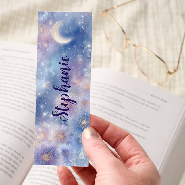 Crescent Moon Sparkling Flowers Bookmarks (Hand)