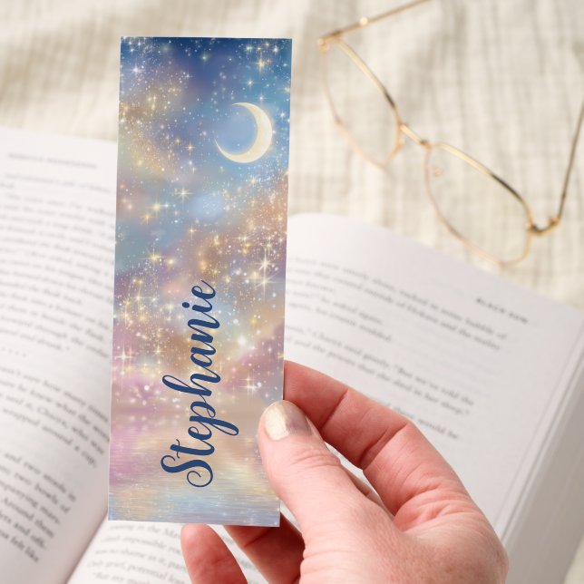 Crescent Moon Sparkling Sky Water Reflection Bookmarks (Hand)