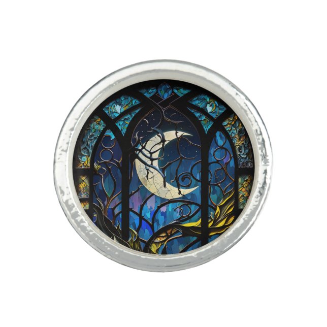 Crescent Moon Stained Glass Ring (Front)