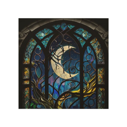Crescent Moon Stained Glass Wood Wall Art