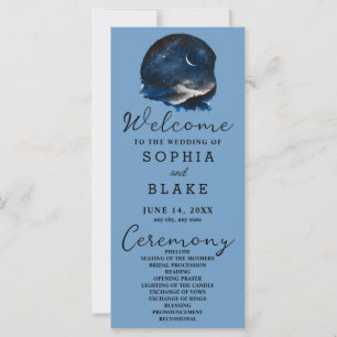 Crescent Moon Starlit Sky Blue Wedding Program