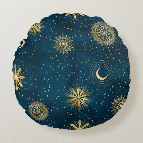 Crescent Moon Starry Night Celestial Round Pillow