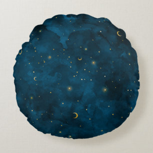 Crescent Moon Starry Night Celestial Round Pillow