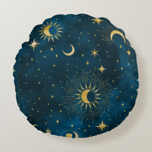 Crescent Moon Starry Night Celestial Round Pillow