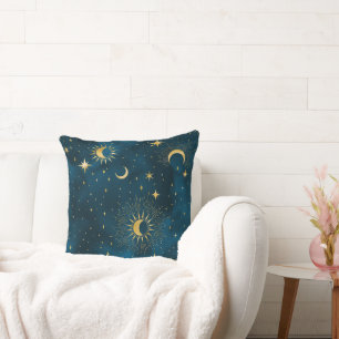 Crescent Moon Starry Night Celestial Throw Pillow