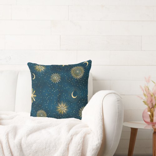 Crescent Moon Starry Night Celestial Throw Pillow