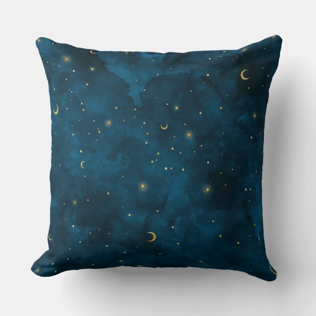 Crescent Moon Starry Night Celestial Throw Pillow (Front)