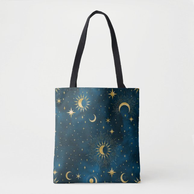 Crescent Moon Starry Night Celestial Tote Bag (Front)