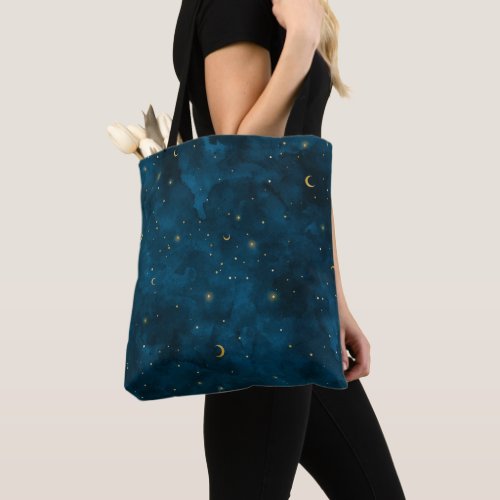 Crescent Moon Starry Night Celestial Tote Bag