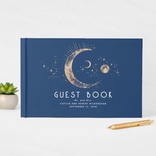 Crescent Moon Starry Night Celestial Wedding Guest Book