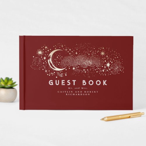 Crescent Moon Starry Night Celestial Wedding Guest Book