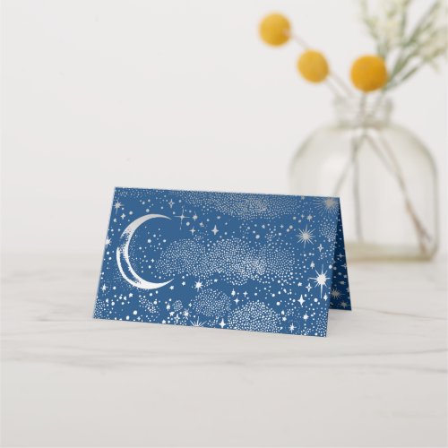 Crescent Moon Starry Night Celestial Wedding Place Card