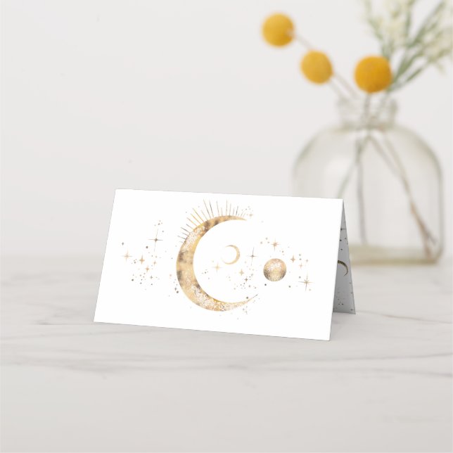 Crescent Moon Starry Night Celestial Wedding Place Card (Back)