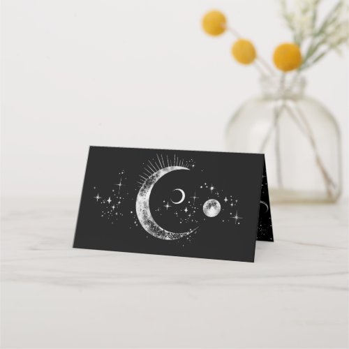 Crescent Moon Starry Night Celestial Wedding Place Card