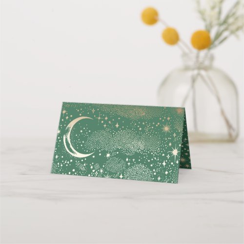 Crescent Moon Starry Night Celestial Wedding Place Card
