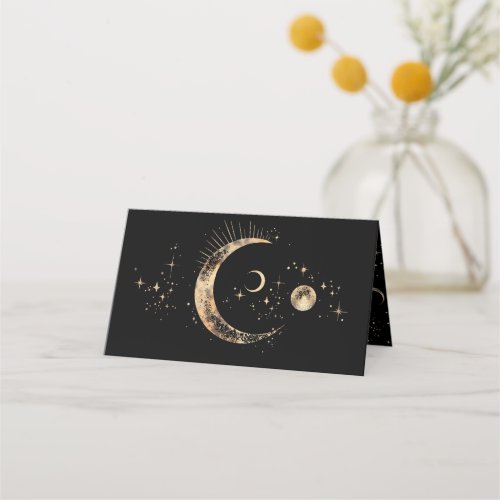 Crescent Moon Starry Night Celestial Wedding Place Card