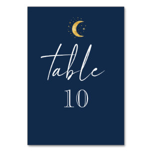 Crescent Moon Starry Night Navy Blue Table Number