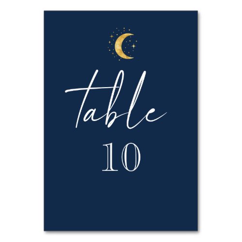 Crescent Moon Starry Night Navy Blue Table Number