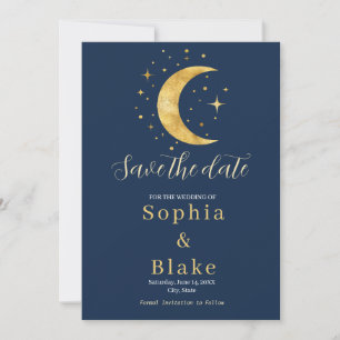 Crescent Moon Starry Night Navy Save the Date Invitation