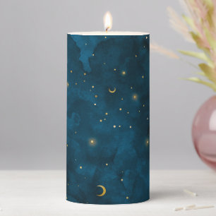 Crescent Moon Starry Night Pillar Candle