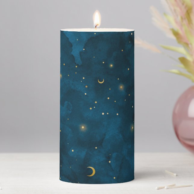 Crescent Moon Starry Night Pillar Candle (In Situ)