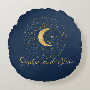 Crescent Moon Starry Night Round Pillow