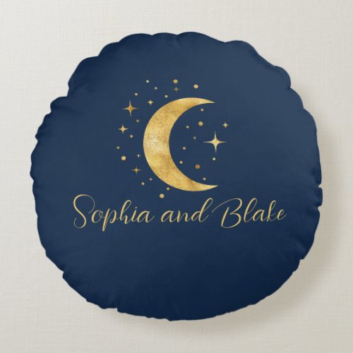 Crescent Moon Starry Night  Round Pillow