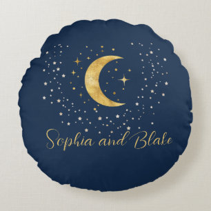 Crescent Moon Starry Night Round Pillow