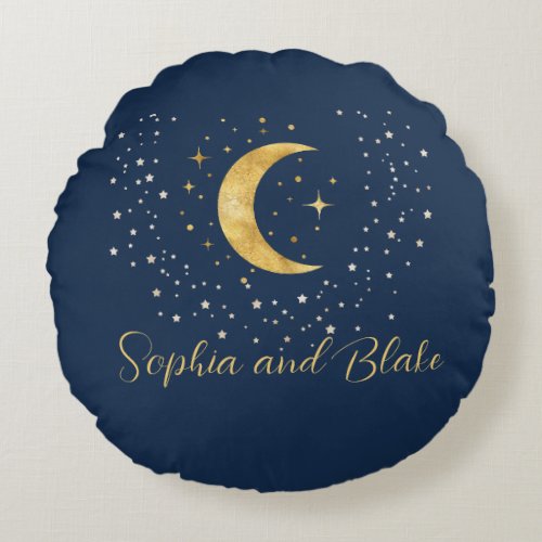 Crescent Moon Starry Night  Round Pillow