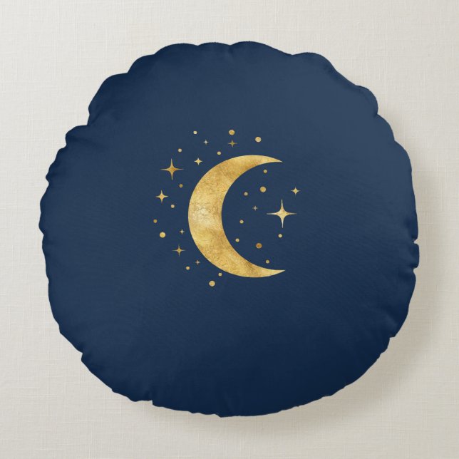 Crescent Moon Starry Night  Round Pillow (Front)