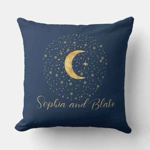 Crescent Moon Starry Night  Throw Pillow