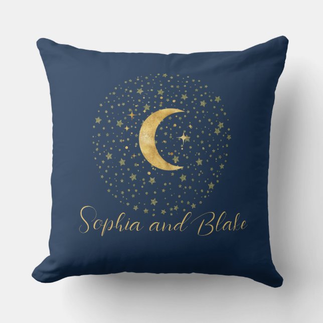 Crescent Moon Starry Night  Throw Pillow (Front)