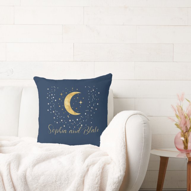 Crescent Moon Starry Night  Throw Pillow (Couch)