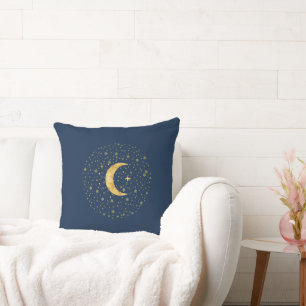 Crescent Moon Starry Night Throw Pillow