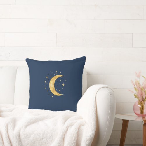 Crescent Moon Starry Night  Throw Pillow