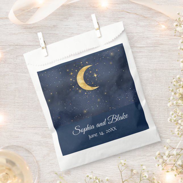 Crescent Moon Starry Night Wedding Favor Bags (Clipped)