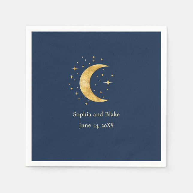 Crescent Moon Starry Night Wedding Napkins (Front)