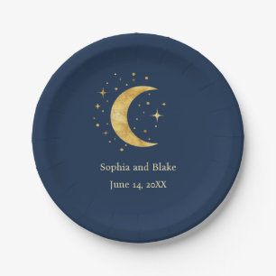 Crescent Moon Starry Night Wedding Paper Plates