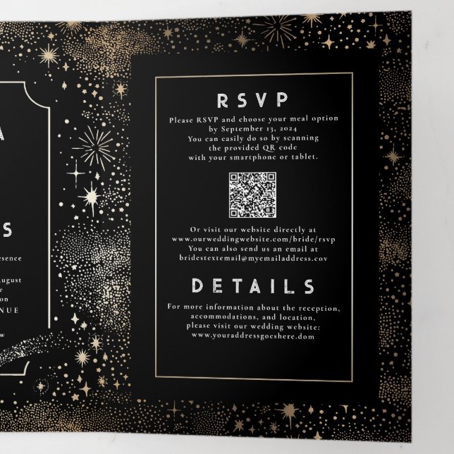 Crescent Moon Stars Celestial Black Wedding Photo Tri-Fold