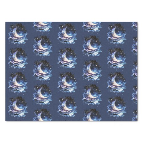 Crescent Moon Stars Celestial Blue Halloween Tissue Paper
