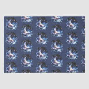 Crescent Moon Stars Celestial Blue Halloween Tissue Paper